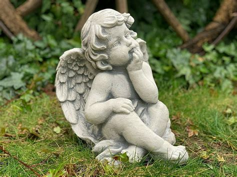 Baby Angel Figurine Concrete Angel Memorial Angel Stone Etsy