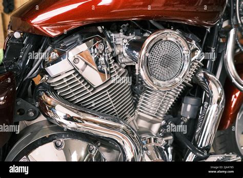Closeup Of A Big Shiny Motorcycle Engine Stock Photo Alamy