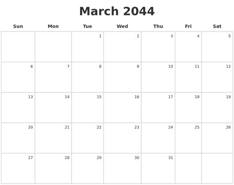 March 2044 Make A Calendar