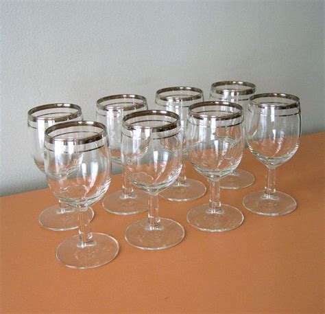 Vintage Silver Rimmed Wine Glasses Set Of Eight Etsy Wine Glasses Silver Vintage Silver
