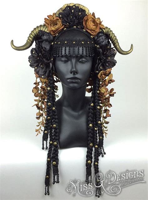 Tribal Flower Headdress With Horns Etsy Headdress Flower Headdress