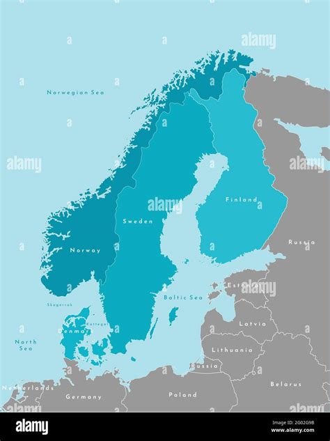 ilustración vectorial aislada mapa político simplificado de los países escandinavos y del norte