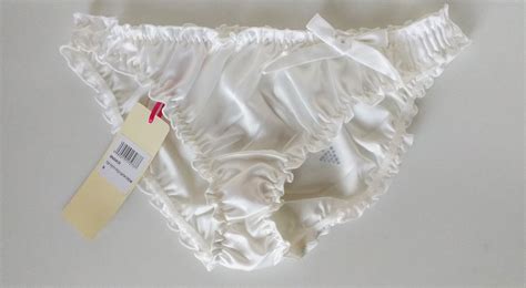 Soft Pearl White Cream Satin Ruffled Panties Classic Frilly Bikini