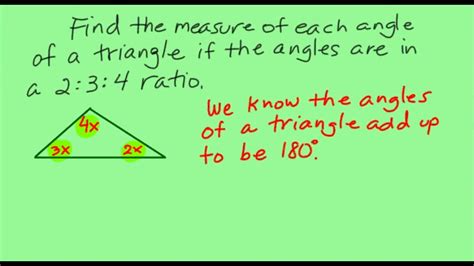 A centimeter (cm) is a decimal fraction of the meter, the international standard unit of length, approximately equivalent to 39.37 inches. Finding triangle angles in a 2:3:4 ratio - YouTube