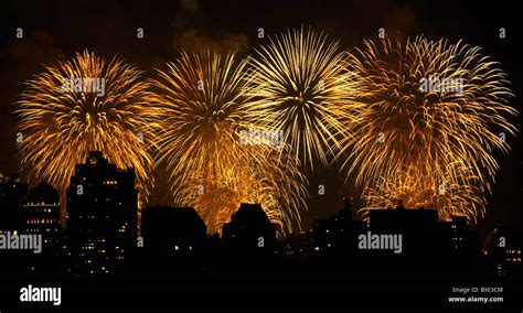 Fireworks Over New York City Skyline Stock Photo Alamy