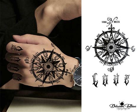 Compass Temporary Tattoo Set Love Letters Finger Etsy