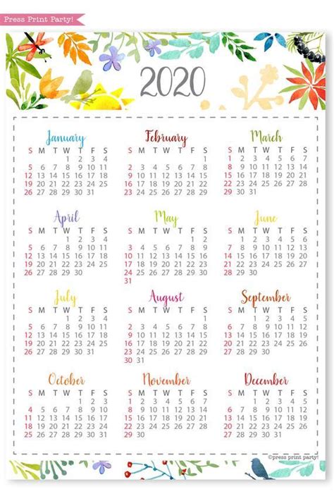 I have over 20 different free 2021 calendar options. 2020 One Page Bullet Journal Calendar (Watercolors ...