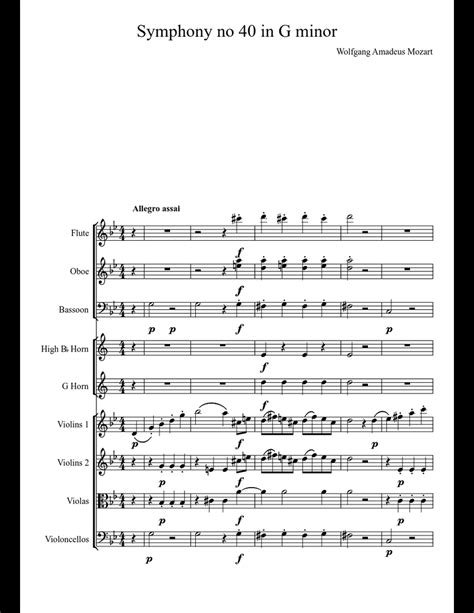 Mozart Symphony No 40 In G Minor 4th Movement Sheet Music For Flute Oboe Bassoon French Horn