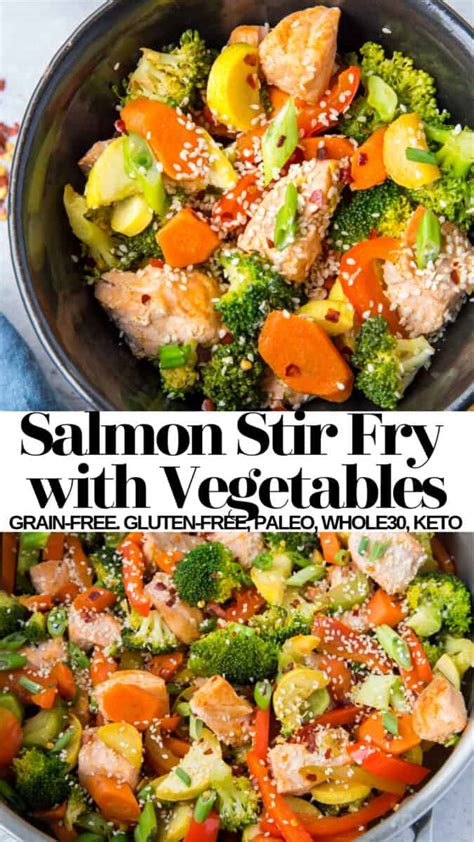 Healthy stir fry recipes can include a variety of low carb vegetables, tasty marinades, and different types of meats. Salmon Stir Fry with Vegetables - The Roasted Root