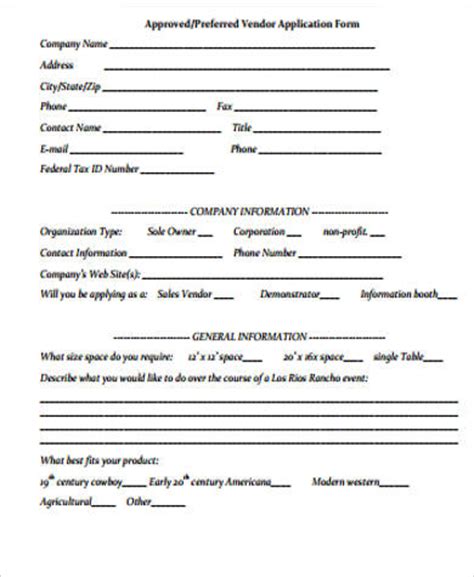 sample vendor application forms  ms word