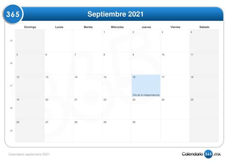 Calendario Septiembre 2021