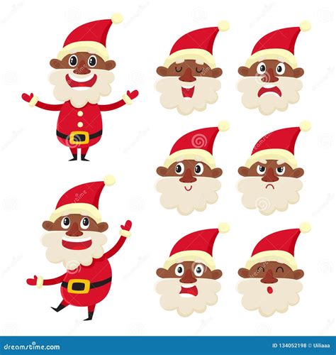 Vector Set Of Emotional African Santa Claus Isolated On White Stock
