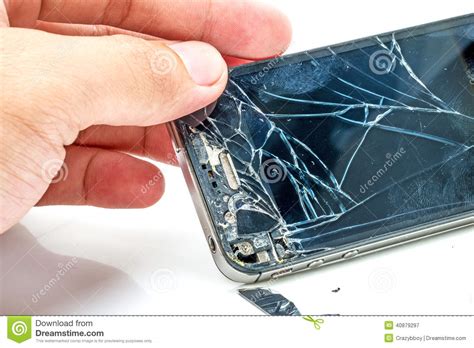 Broken Phone Screen Stock Image Image Of Hand Focus