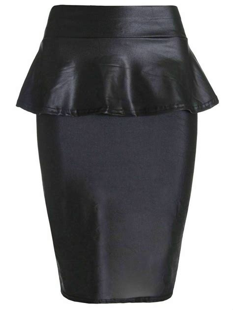 womens ladies pencil mini skirt high waist wet look faux leather mini skirt ebay