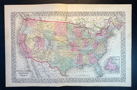 Bid Now: Antique Map of the United States and Territories by S. A
