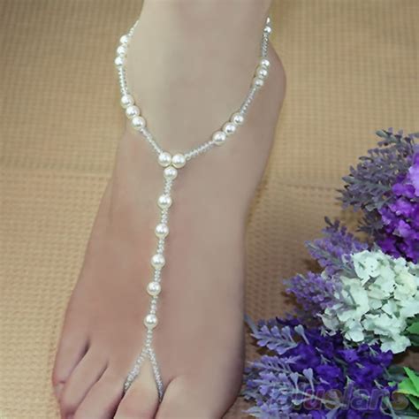 Hot Pc Barefoot Sandal Bridal Beach Pearl Crystal Anklet Chain Foot