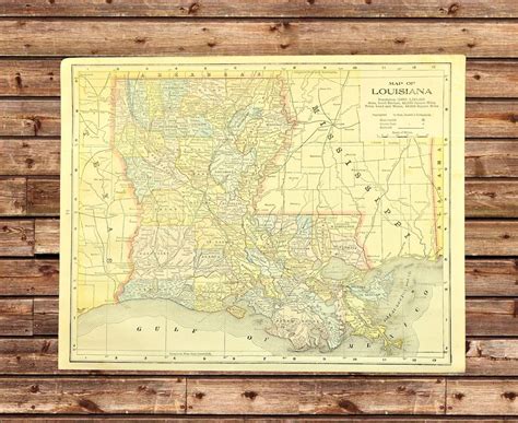 Antique Louisiana Map Wall Art Decor Original Old Early 1900s Boyfriend