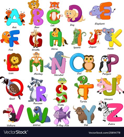 Download Animals alphabet set on white background Vector Image