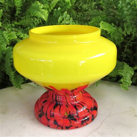 Art Deco Welz Kralik Czech Glass Vase ~ Yellow W Black And Orange
