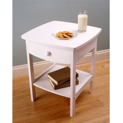 Drawer and open shelf provide storage for nighttime essentials. White Wood Contemporary 1-Drawer Bedside Table Nightstand