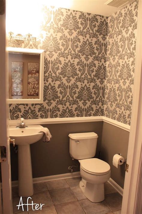 For more beautiful bathrooms, follow elle decor on pinterest! small downstairs bathroom - like the wallpaper and chair ...