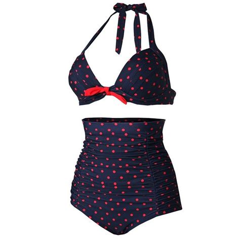 Spring Fever Retro 50s Elegant Vintage High Waist Bikini Swimsuit Swimwearfba