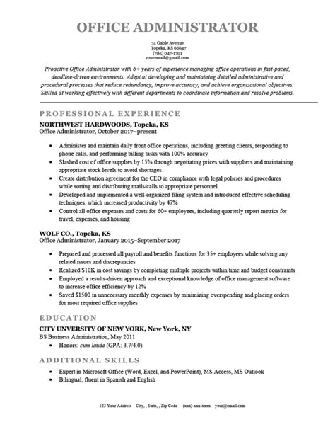 Office Administrator Resume Example And Writing Tips