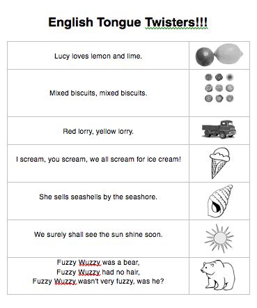 Beginner Tongue Twisters Worksheet Activities For ESL EFL Class English Current Tongue