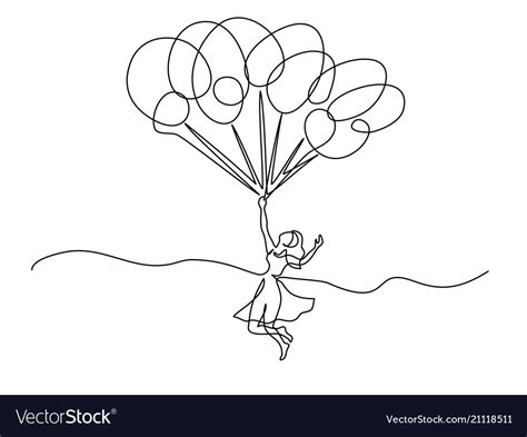 Beautiful Young Woman Holding Balloons And Flying Vector Image