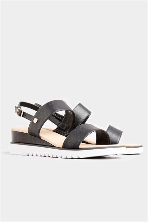 Black Sporty Wedge Sandals In Extra Wide Fit Yours Clothing