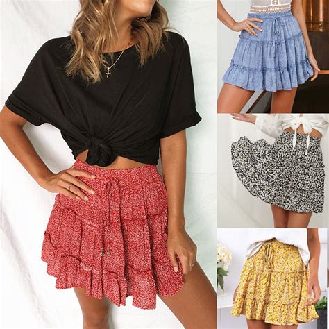 Sexy Women Fashion High Waist Frills Skirt For Women Broken Flower Half