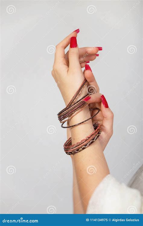 Womans Hands With Shiny Bracelets Stock Image Image Of Beauty Skin