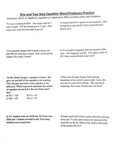 Two Step Equations Word Problems Worksheet Equations Worksheets
