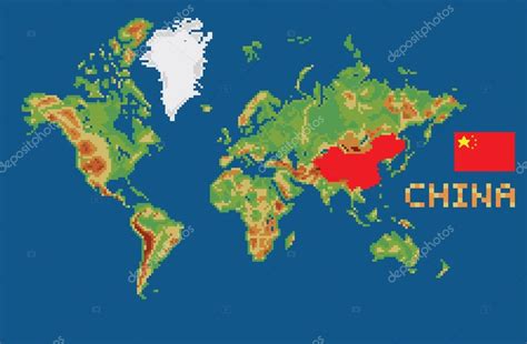 Na primeira vez que visita o mapa mundi aparece o mapa do mundo todo. Pixel arte estilo mapa do mundo com forma china fronteiras ...