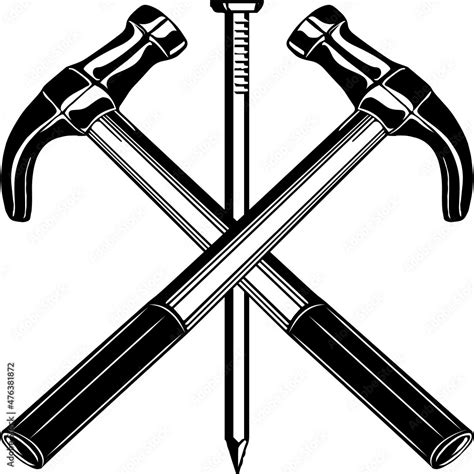 construction logo svg design with crossed hammers and a nail stock vector adobe stock