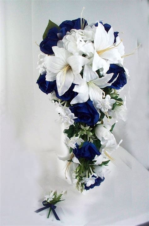 Bouquet De Mariage Bleu Marine Bouquet De Mariée En Cascade Etsy