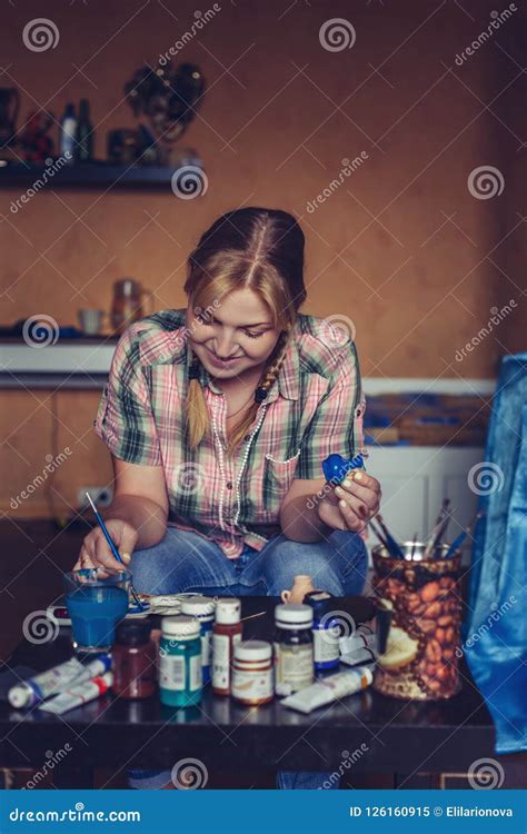 Young Woman Artist Painting At Home Creative Stock Image Image Of