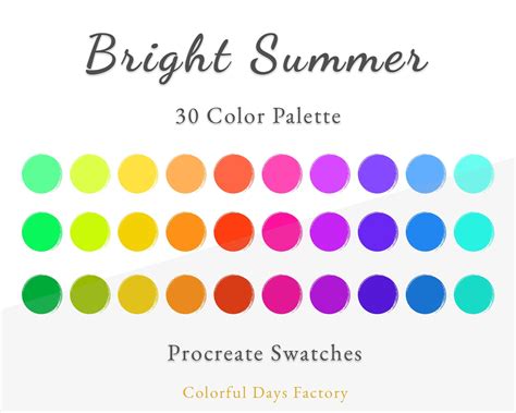Bright Summer Color Swatches Procreate Color Palette Instant Download