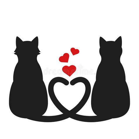 Silueta De Dos Gatos Con Las Colas Del Corazón Ilustración Del Vector
