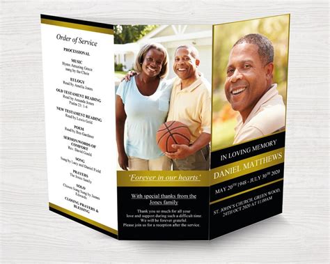 Gold And Black Trifold Funeral Program Template For Men Etsy