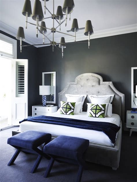 Shop crane and canopy's linden navy blue and white bedding. Gray Tufted Headboard - Contemporary - bedroom - Greg Natale