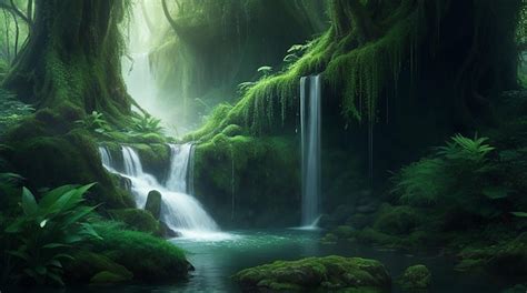 Premium Ai Image Mystical Forest Waterfall