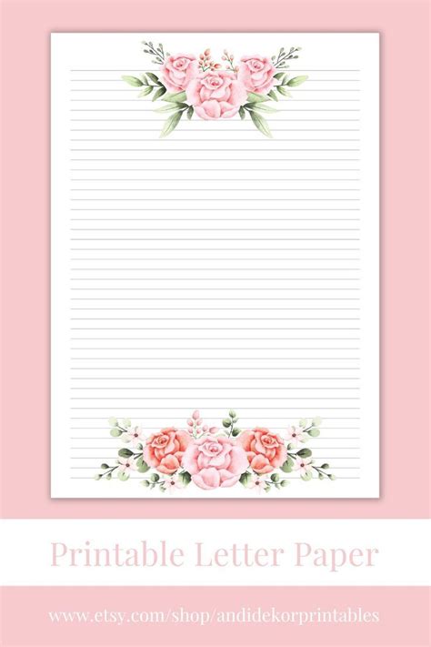 Floral Printable Letter Paper Letter Writing Set Letter Writing Paper