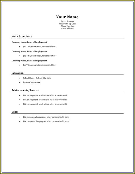 It follows a simple resume format, with name and address bolded at the top, followed by objective, education, experience. Simple Resume Format Download In Ms Word Pdf - Resume ...
