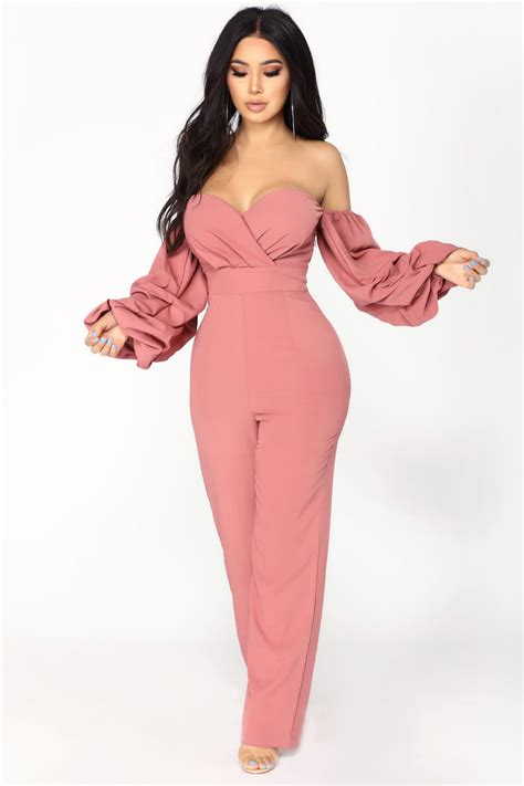 Ryana Off Shoulder Jumpsuit Dusty Mauve Fashion Nova Jumpsuits