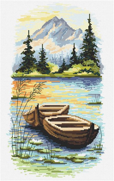 Cross Stitch Pattern Dusk On The Lake Mountain Landscape Cross Stitch