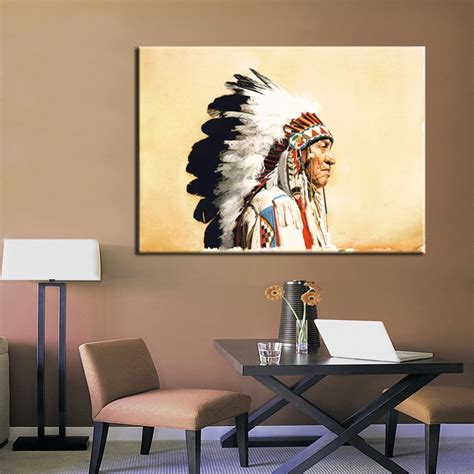 Abstract Native American Indian Feathered Portrait Pop Art Canvas