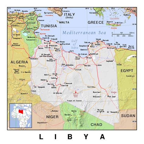 Detailed Political Map Of Libya With Relief Libya Africa Mapsland