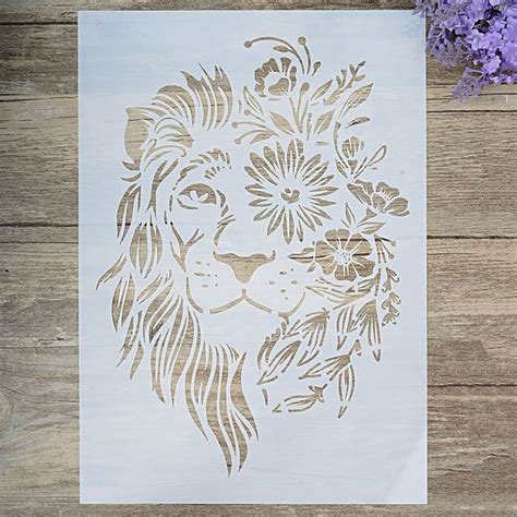 Lion Stencil Lion With Flower Stencil Safary Stencil Diy Etsy Lion