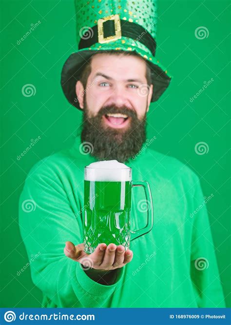 Celebrating Saint Patricks Day In Beer Pub Irish Man With Beard